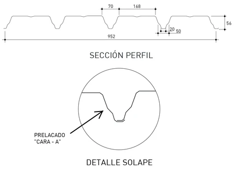 Características geométricas de la chapa metálica MT-56